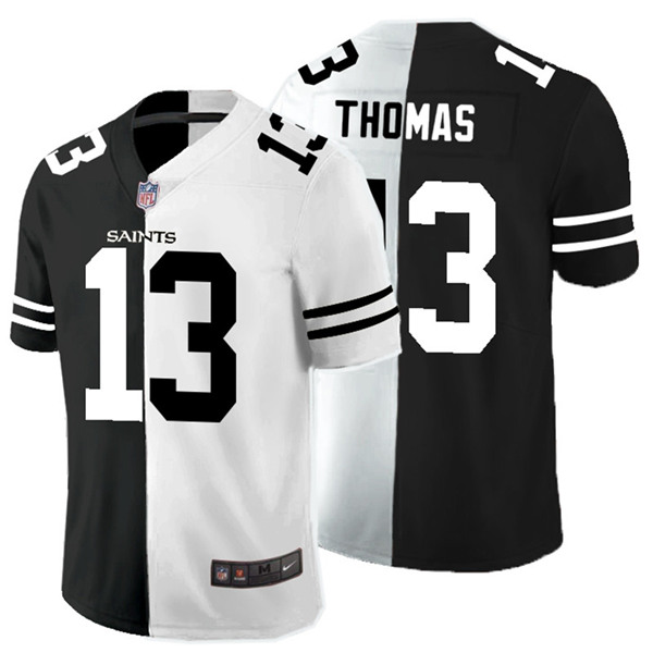 Men's New Orleans Saints #13 Michael Thomas Black White Split 2020 Stitched Jersey